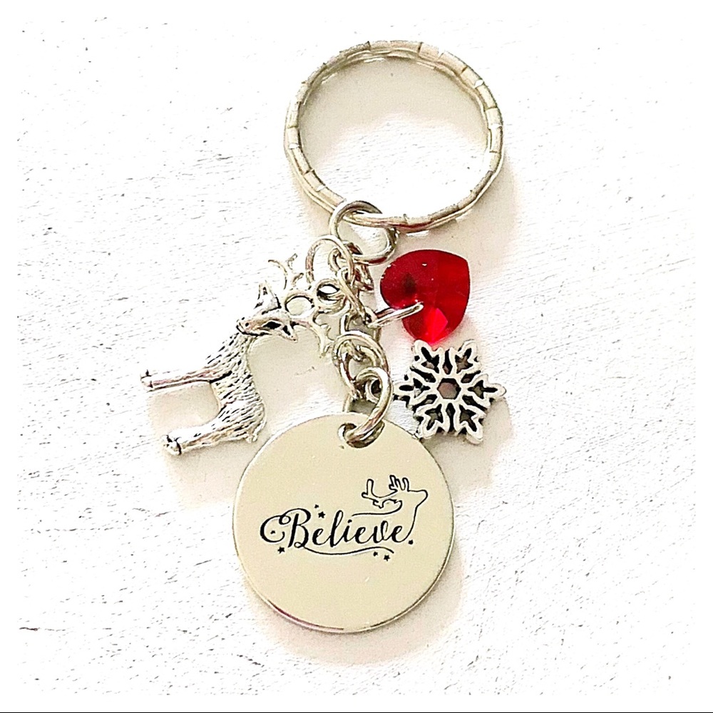 Personalized🎅🏻Believe Christmas Silver Keychain
